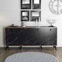 Hanah Home Consola Elite 1618, Mueble de Salón 180x80x45cm, Nogal y Mármol Negro, Diseño Bohemia y Antracita, Melamina 18mm
